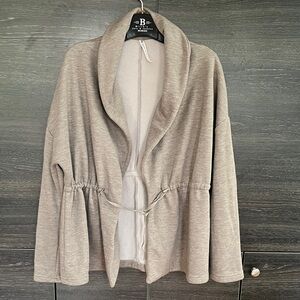 Fabletics Large Rolled Collar Drawstring Waist Soft Jacket Oatmeal